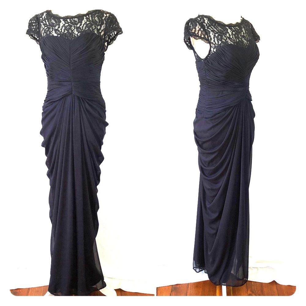 Adrianna Papell Navy Evening Gown Formal MOB Dress
